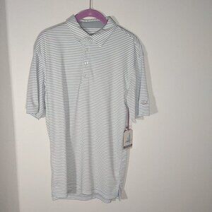 Johnnie-O Prep-Formance UPF Protection Gray/White Stripe Polo Men's Small NWT